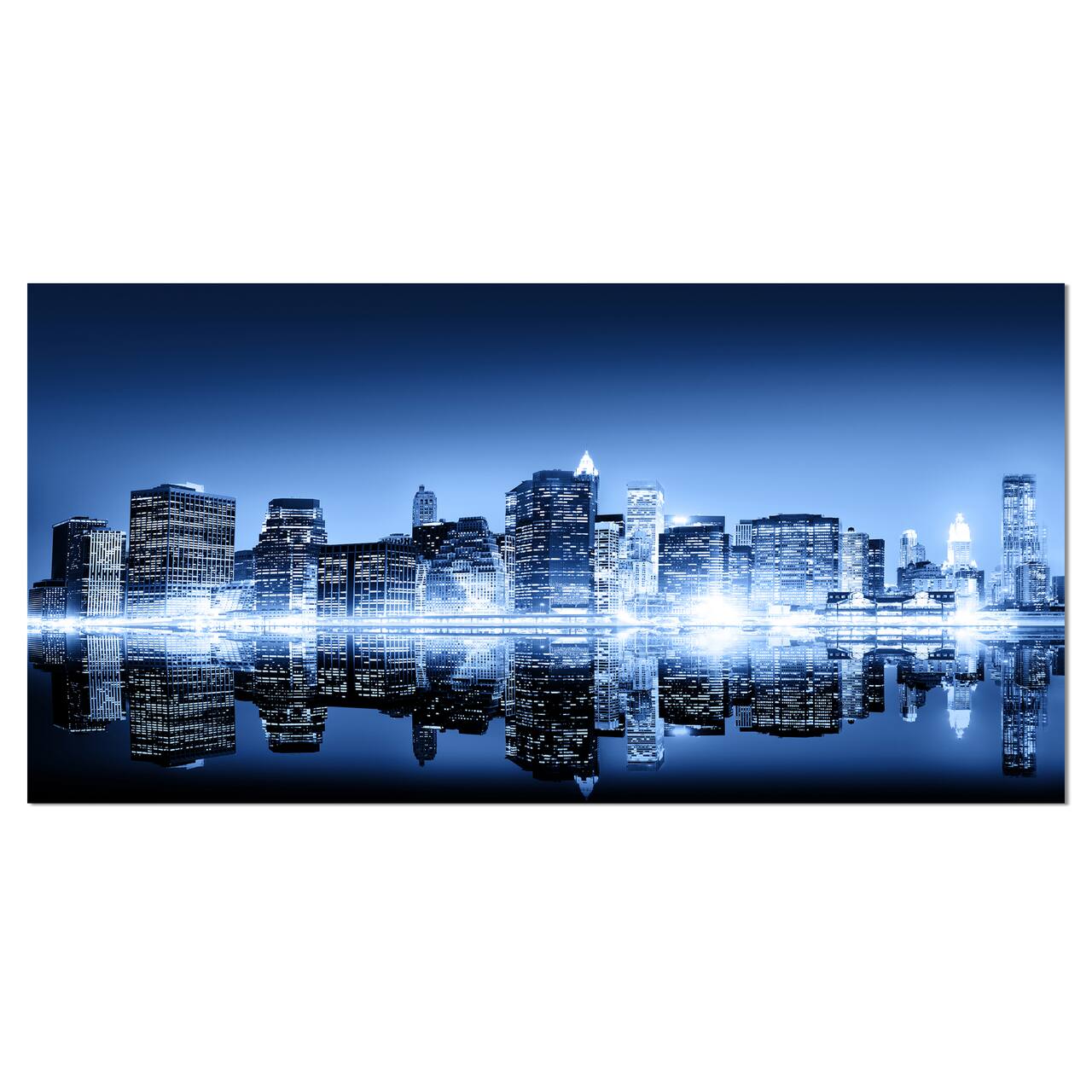 Designart - Night New York City Mirrored - Cityscape Canvas Art Print